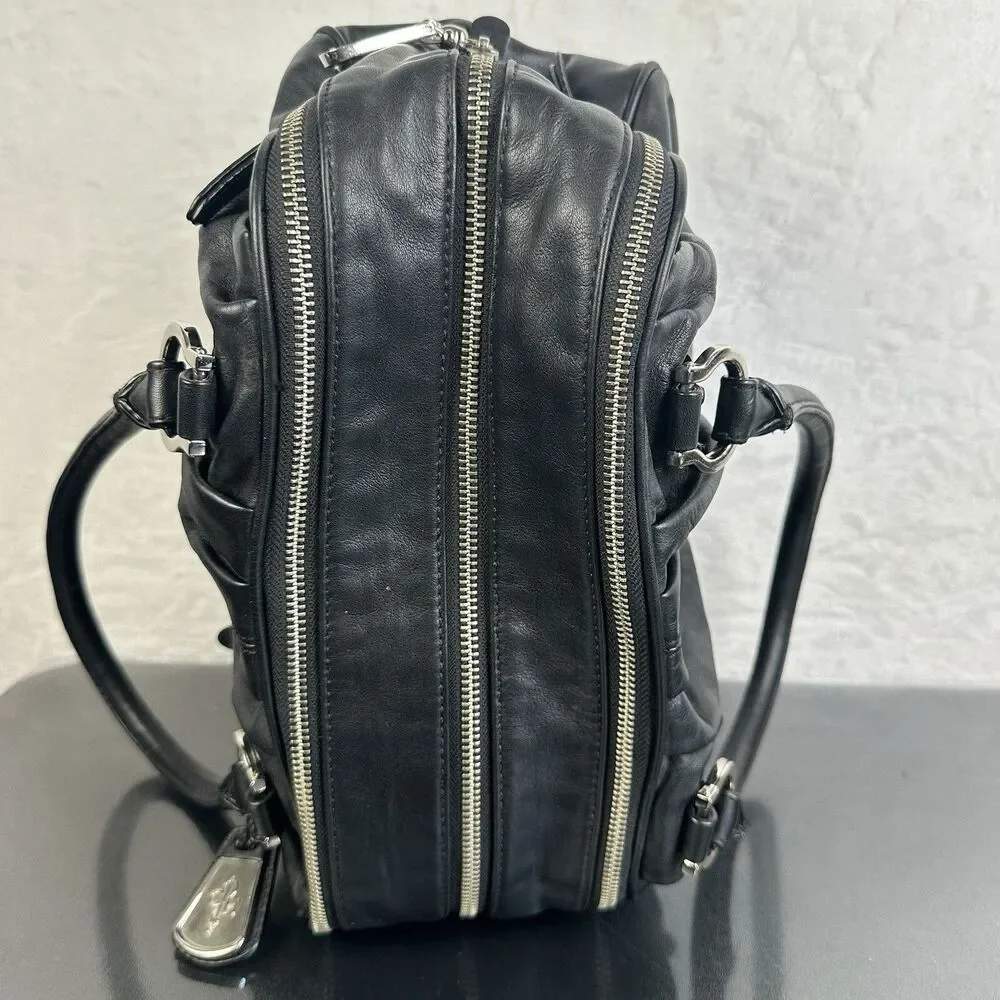 Cole Haan Cornelia Women's Triple Zip Satchel Handbag Black-Smooth Soft Leather